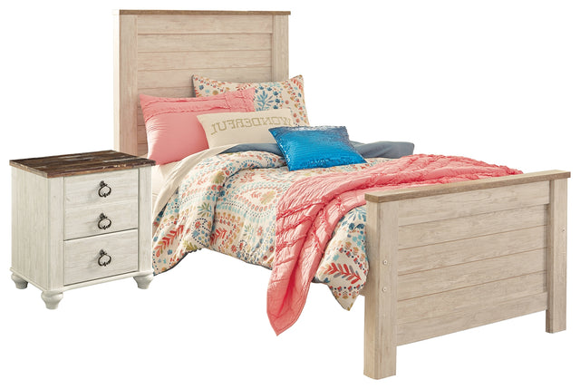 Willowton 4-Piece Twin Panel Bed with Nightstand (Nightstand, Twin Panel Footboard, Twin Panel Headboard, Twin Panel Rails)
