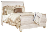 Willowton 7-Piece Queen Sleigh Bed with Mirrored Dresser and 2 Nightstands (Queen Sleigh Footboard, Queen Sleigh Headboard, Queen Sleigh Rails, Dresser, Bedroom Mirror, Nightstand, Nightstand)