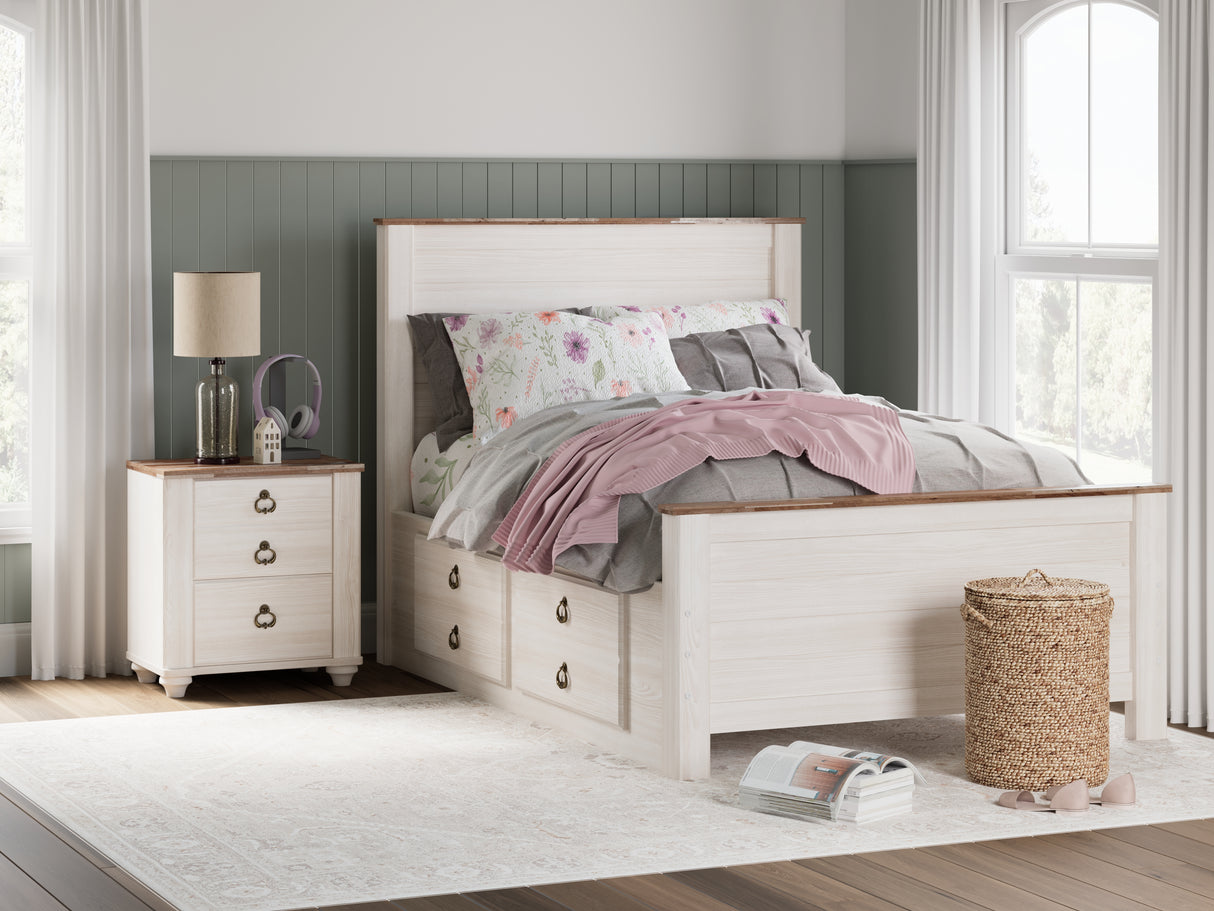 Willowton Full Panel Bed with storage, Dresser, Mirror, Chest and Nightstand