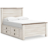 Willowton Full Panel Bed with storage, Dresser, Mirror, Chest and Nightstand