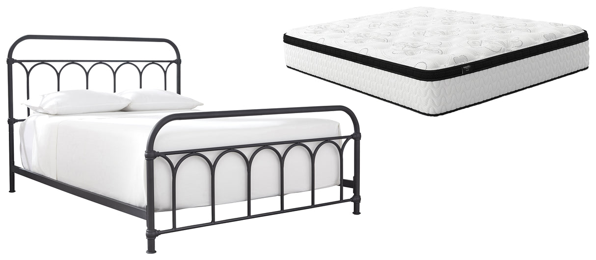 Nashburg 2-Piece Queen Metal Bed with Mattress (Queen Metal Bed, Chime 12 Inch Hybrid Queen Mattress in a Box)