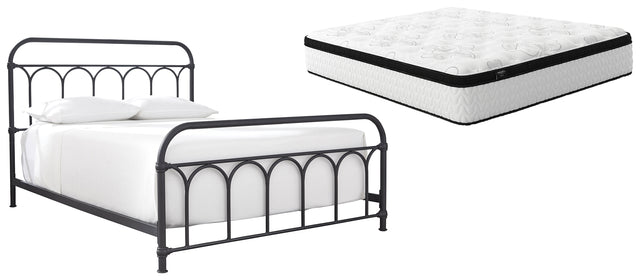 Nashburg 2-Piece Queen Metal Bed with Mattress (Queen Metal Bed, Chime 12 Inch Hybrid Queen Mattress in a Box)