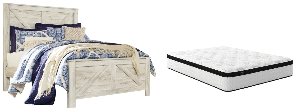 Bellaby 4-Piece Queen Panel Bed with Mattress (Queen Crossbuck Panel Footboard, Queen Crossbuck Panel Headboard, Queen Crossbuck Rails, Chime 12 Inch Hybrid Queen Mattress in a Box)