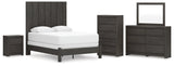 Fraluna 7-Piece Queen Panel Bed with Mirrored Dresser, Chest and Nightstand (Queen Panel Footboard with Rails, Queen Headboard Panel, Queen/King Headboard Posts, Dresser, Bedroom Mirror, Chest of Drawers, Nightstand)
