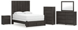 Fraluna 8-Piece Queen Panel Storage Bed with Mirrored Dresser, Chest and Nightstand (Queen Storage Footboard, Queen Headboard Panel, Queen/King Headboard Posts, Queen Bed Rails, Dresser, Bedroom Mirror, Chest of Drawers, Nightstand)