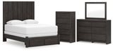 Fraluna 7-Piece Queen Panel Storage Bed with Mirrored Dresser and Chest (Queen Storage Footboard, Queen Headboard Panel, Queen/King Headboard Posts, Queen Bed Rails, Dresser, Bedroom Mirror, Chest of Drawers)