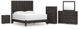 Fraluna 7-Piece King Panel Bed with Mirrored Dresser, Chest and Nightstand (King Panel Footboard with Rails, King Headboard Panel, Queen/King Headboard Posts, Dresser, Bedroom Mirror, Chest of Drawers, Nightstand)