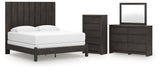 Fraluna 6-Piece King Panel Bed with Mirrored Dresser and Chest (King Panel Footboard with Rails, King Headboard Panel, Queen/King Headboard Posts, Dresser, Bedroom Mirror, Chest of Drawers)
