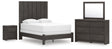 Fraluna 6-Piece Queen Panel Bed with Mirrored Dresser and Nightstand (Queen Panel Footboard with Rails, Queen Headboard Panel, Queen/King Headboard Posts, Dresser, Bedroom Mirror, Nightstand)