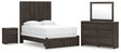 Fraluna 7-Piece Queen Panel Storage Bed with Mirrored Dresser and Nightstand (Queen Storage Footboard, Queen Headboard Panel, Queen/King Headboard Posts, Queen Bed Rails, Dresser, Bedroom Mirror, Nightstand)