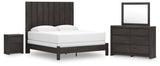 Fraluna 6-Piece King Panel Bed with Mirrored Dresser and Nightstand (King Panel Footboard with Rails, King Headboard Panel, Queen/King Headboard Posts, Dresser, Bedroom Mirror, Nightstand)
