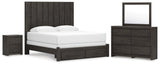 Fraluna 7-Piece King Panel Storage Bed with Mirrored Dresser and Nightstand (King Storage Footboard, King Headboard Panel, Queen/King Headboard Posts, King Bed Rails, Dresser, Bedroom Mirror, Nightstand)