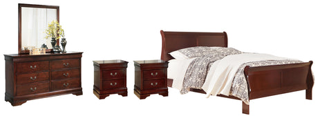 Alisdair 6-Piece Queen Sleigh Bed with Mirrored Dresser and 2 Nightstands (Queen Sleigh Headboard/Footboard, Queen Sleigh Rails, Dresser, Bedroom Mirror, Nightstand, Nightstand)