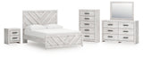 Cayboni 6-Piece Queen Panel Bed with Mirrored Dresser, Chest and Nightstand (Queen Panel Headboard/Footboard, Queen Panel Rails, Dresser, Bedroom Mirror, Chest of Drawers, Nightstand)