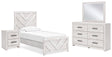 Cayboni 5-Piece Twin Panel Bed with Mirrored Dresser and Nightstand (Twin Panel Headboard/Footboard, Twin Panel Rails, Dresser, Bedroom Mirror, Nightstand)