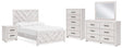 Cayboni 6-Piece Full Panel Bed with Mirrored Dresser, Chest and Nightstand (Full Panel Headboard/Footboard, Full Panel Rails, Dresser, Bedroom Mirror, Chest of Drawers, Nightstand)