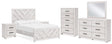 Cayboni 7-Piece Full Panel Bed with Mirrored Dresser, Chest and 2 Nightstands (Full Panel Headboard/Footboard, Full Panel Rails, Dresser, Bedroom Mirror, Chest of Drawers, Nightstand, Nightstand)