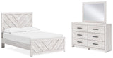 Cayboni 4-Piece Full Panel Bed with Mirrored Dresser (Full Panel Headboard/Footboard, Full Panel Rails, Dresser, Bedroom Mirror)