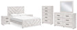 Cayboni 7-Piece Queen Panel Bed with Mirrored Dresser, Chest and 2 Nightstands (Queen Panel Headboard/Footboard, Queen Panel Rails, Dresser, Bedroom Mirror, Chest of Drawers, Nightstand, Nightstand)