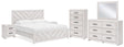 Cayboni 7-Piece King Panel Bed with Mirrored Dresser, Chest and 2 Nightstands (King Panel Headboard/Footboard, King Panel Rails, Dresser, Bedroom Mirror, Chest of Drawers, Nightstand, Nightstand)