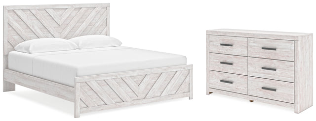 Cayboni 3-Piece King Panel Bed with Dresser (King Panel Headboard/Footboard, King Panel Rails, Dresser)