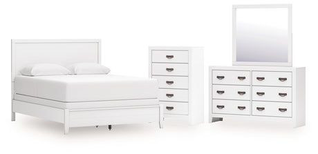 Binterglen 5-Piece Queen Panel Bed with Mirrored Dresser and Chest (Queen Panel Headboard/Footboard and Slats, Queen/King Panel Rails, Dresser, Bedroom Mirror, Chest of Drawers)