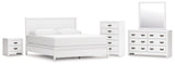 Binterglen 6-Piece California King Panel Bed with Mirrored Dresser, Chest and Nightstand (King/California King Panel Headboard/Footboard and Slats, California King Panel Rails, Dresser, Bedroom Mirror, Chest of Drawers, Nightstand)