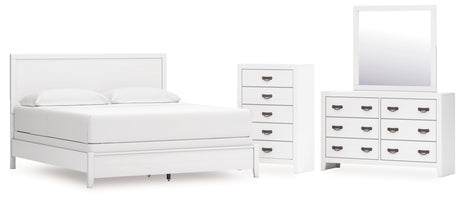 Binterglen 5-Piece California King Panel Bed with Mirrored Dresser and Chest (King/California King Panel Headboard/Footboard and Slats, California King Panel Rails, Dresser, Bedroom Mirror, Chest of Drawers)