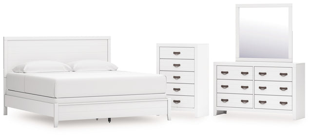 Binterglen 5-Piece King Panel Bed with Mirrored Dresser and Chest (King/California King Panel Headboard/Footboard and Slats, Queen/King Panel Rails, Dresser, Bedroom Mirror, Chest of Drawers)