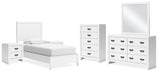 Binterglen 7-Piece Twin Panel Bed with Mirrored Dresser, Chest and 2 Nightstands (Twin Panel Headboard/Footboard and Slats, Twin/Full Bed Rails, Dresser, Bedroom Mirror, Chest of Drawers, Nightstand, Nightstand)
