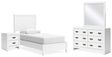 Binterglen 5-Piece Twin Panel Bed with Mirrored Dresser and Nightstand (Twin Panel Headboard/Footboard and Slats, Twin/Full Bed Rails, Dresser, Bedroom Mirror, Nightstand)