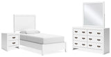 Binterglen 5-Piece Twin Panel Bed with Mirrored Dresser and Nightstand (Twin Panel Headboard/Footboard and Slats, Twin/Full Bed Rails, Dresser, Bedroom Mirror, Nightstand)