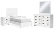 Binterglen 6-Piece Twin Panel Bed with Mirrored Dresser and 2 Nightstands (Twin Panel Headboard/Footboard and Slats, Twin/Full Bed Rails, Dresser, Bedroom Mirror, Nightstand, Nightstand)