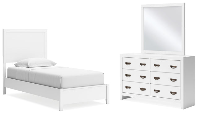 Binterglen 4-Piece Twin Panel Bed with Mirrored Dresser (Twin Panel Headboard/Footboard and Slats, Twin/Full Bed Rails, Dresser, Bedroom Mirror)