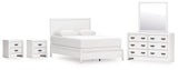 Binterglen 6-Piece Queen Panel Bed with Mirrored Dresser and 2 Nightstands (Queen Panel Headboard/Footboard and Slats, Queen/King Panel Rails, Dresser, Bedroom Mirror, Nightstand, Nightstand)