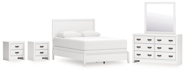 Binterglen 6-Piece Queen Panel Bed with Mirrored Dresser and 2 Nightstands (Queen Panel Headboard/Footboard and Slats, Queen/King Panel Rails, Dresser, Bedroom Mirror, Nightstand, Nightstand)