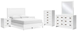 Binterglen 7-Piece Queen Panel Bed with Mirrored Dresser, Chest and 2 Nightstands (Queen Panel Headboard/Footboard and Slats, Queen/King Panel Rails, Dresser, Bedroom Mirror, Chest of Drawers, Nightstand, Nightstand)
