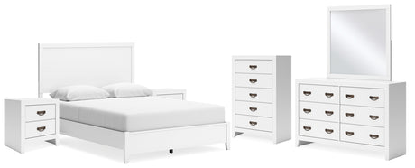 Binterglen 7-Piece Queen Panel Bed with Mirrored Dresser, Chest and 2 Nightstands (Queen Panel Headboard/Footboard and Slats, Queen/King Panel Rails, Dresser, Bedroom Mirror, Chest of Drawers, Nightstand, Nightstand)