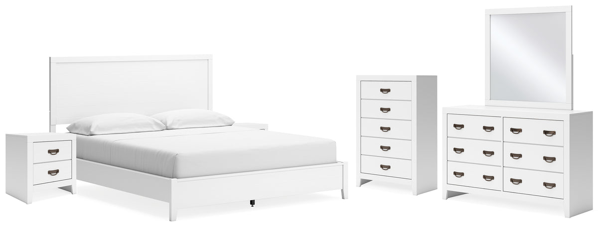 Binterglen 7-Piece California King Panel Bed with Mirrored Dresser, Chest and 2 Nightstands (King/California King Panel Headboard/Footboard and Slats, California King Panel Rails, Dresser, Bedroom Mirror, Chest of Drawers, Nightstand, Nightstand)