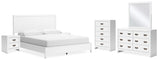 Binterglen 7-Piece California King Panel Bed with Mirrored Dresser, Chest and 2 Nightstands (King/California King Panel Headboard/Footboard and Slats, California King Panel Rails, Dresser, Bedroom Mirror, Chest of Drawers, Nightstand, Nightstand)