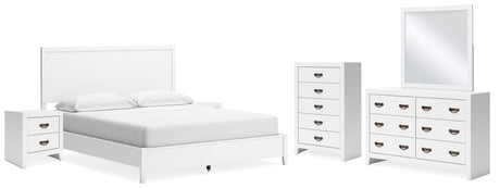 Binterglen 7-Piece California King Panel Bed with Mirrored Dresser, Chest and 2 Nightstands (King/California King Panel Headboard/Footboard and Slats, California King Panel Rails, Dresser, Bedroom Mirror, Chest of Drawers, Nightstand, Nightstand)