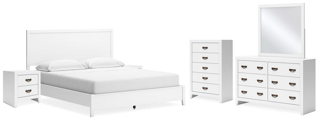 Binterglen 7-Piece California King Panel Bed with Mirrored Dresser, Chest and 2 Nightstands (King/California King Panel Headboard/Footboard and Slats, California King Panel Rails, Dresser, Bedroom Mirror, Chest of Drawers, Nightstand, Nightstand)