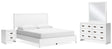 Binterglen 5-Piece California King Panel Bed with Mirrored Dresser and Nightstand (King/California King Panel Headboard/Footboard and Slats, California King Panel Rails, Dresser, Bedroom Mirror, Nightstand)