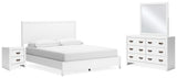 Binterglen 5-Piece California King Panel Bed with Mirrored Dresser and Nightstand (King/California King Panel Headboard/Footboard and Slats, California King Panel Rails, Dresser, Bedroom Mirror, Nightstand)