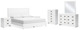 Binterglen 7-Piece King Panel Bed with Mirrored Dresser, Chest and 2 Nightstands (King/California King Panel Headboard/Footboard and Slats, Queen/King Panel Rails, Dresser, Bedroom Mirror, Chest of Drawers, Nightstand, Nightstand)