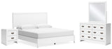 Binterglen 5-Piece King Panel Bed with Mirrored Dresser and Nightstand (King/California King Panel Headboard/Footboard and Slats, Queen/King Panel Rails, Dresser, Bedroom Mirror, Nightstand)