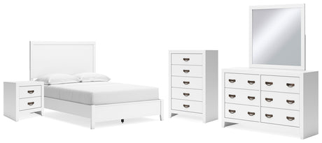 Binterglen 6-Piece Full Panel Bed with Mirrored Dresser, Chest and Nightstand (Twin/Full Bed Rails, Full Panel Headboard/Footboard and Slats, Dresser, Bedroom Mirror, Chest of Drawers, Nightstand)