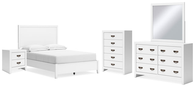Binterglen 6-Piece Full Panel Bed with Mirrored Dresser, Chest and Nightstand (Twin/Full Bed Rails, Full Panel Headboard/Footboard and Slats, Dresser, Bedroom Mirror, Chest of Drawers, Nightstand)