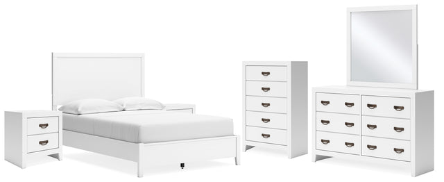Binterglen 7-Piece Full Panel Bed with Mirrored Dresser, Chest and 2 Nightstands (Twin/Full Bed Rails, Full Panel Headboard/Footboard and Slats, Dresser, Bedroom Mirror, Chest of Drawers, Nightstand, Nightstand)