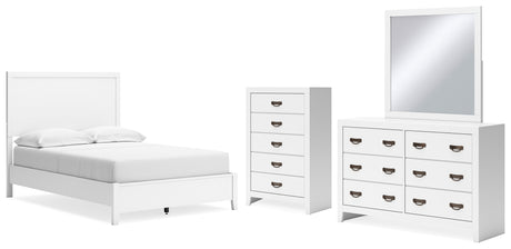 Binterglen 5-Piece Full Panel Bed with Mirrored Dresser and Chest (Twin/Full Bed Rails, Full Panel Headboard/Footboard and Slats, Dresser, Bedroom Mirror, Chest of Drawers)